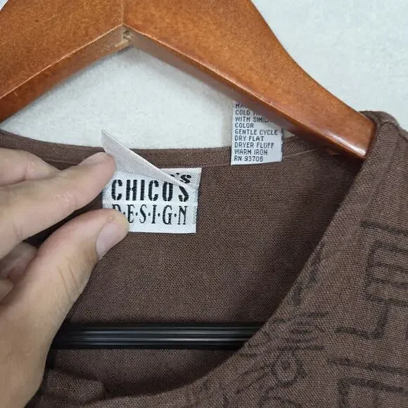 VTG Chicos Design Button Shirt Womens 0 Large Brown Geometric Long Sleeve Aztec - Picture 10 of 12
